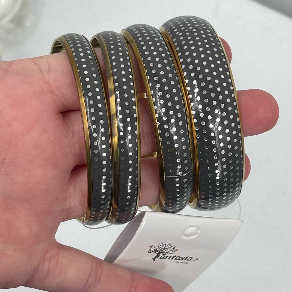 Fantasia nwt gold gray polka dot bangle set